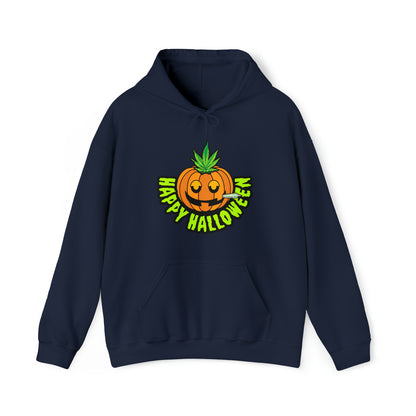 Navy Blue Happy Halloween Stoner Pumpkin Cannabis Hoodie