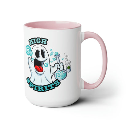 Pink Mock up High Spirits Ghost with Bong 15oz Coffee Mug side 3