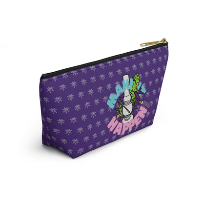 The Make It Happen Cannabis Accessory Pouch is a stylish purple zipper pouch featuring a leaf pattern 