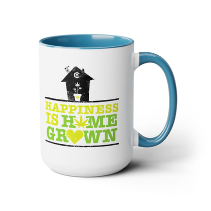 White and blue ceramic Happiness Is Homegrown Weed Coffee Mug