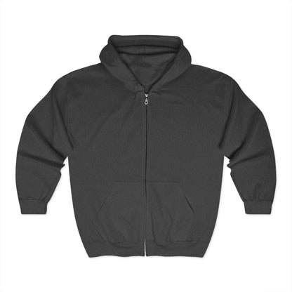 The Fueled by Coffee and Weed Full Zip Hooded Sweatshirt is a comfy black fleece hoodie with a hood and long sleeves, shown laid flat on a white background.