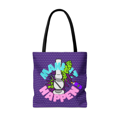 Make It Happen Cannabis Tote Bag purple tote with black strap