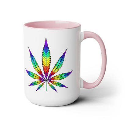 The Vibrant Rainbow Cannabis Mug is a 15oz ceramic piece 