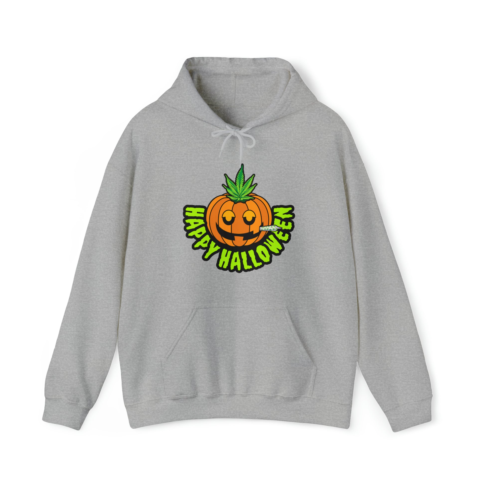 Sports Gray Happy Halloween Stoner Pumpkin Cannabis Hoodie