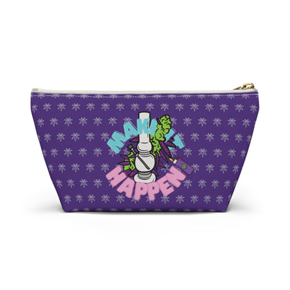 The "Make It Happen" Cannabis Accessory Pouch features a chess piece and plant illustration on a purple pattern