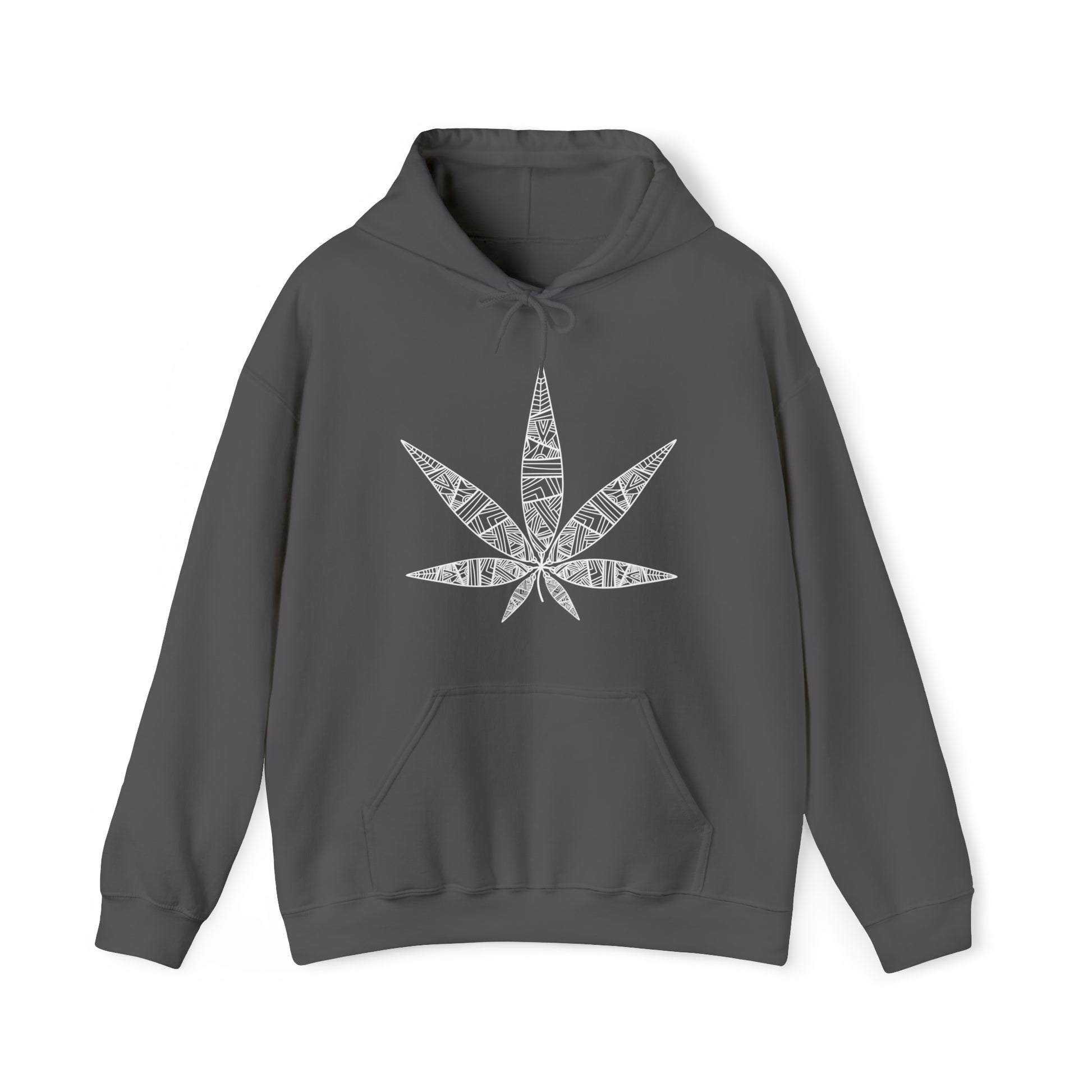 Charcoal Tribal Vibe Marijuana Leaf Unisex Heavy Blend Hoodie