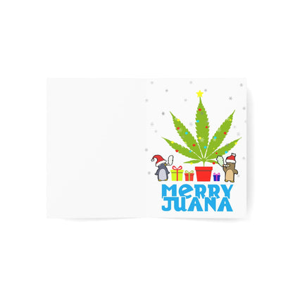 A Ho Ho Ho Merry Juana Pot Smoking Penguins Merry Christmas greeting card, holiday gift