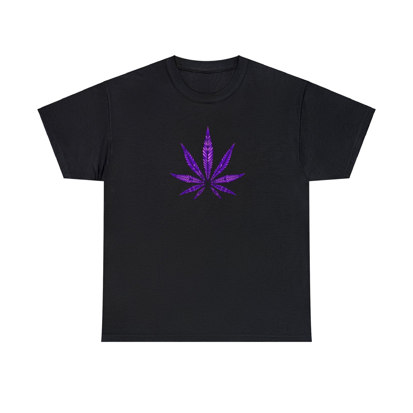 Vibrant-colored Purple Cannabis Leaf Tee, reflecting marijuana culture.