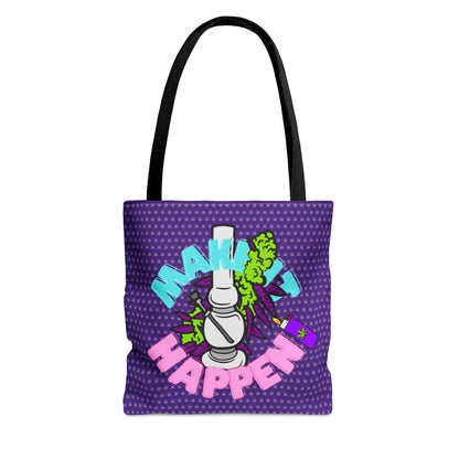 The Make It Happen Cannabis Tote Bag vibrant purple color with black handles