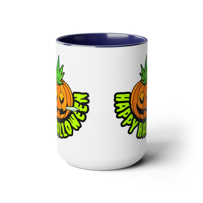 Blue  Happy Halloween Pumpkin Stoner 15oz Coffee Mug Side 2