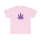 Vibrant pink Purple Cannabis Leaf Tee with a purple cannabis leaf design centered on the chest, perfect for expressing marijuana culture.