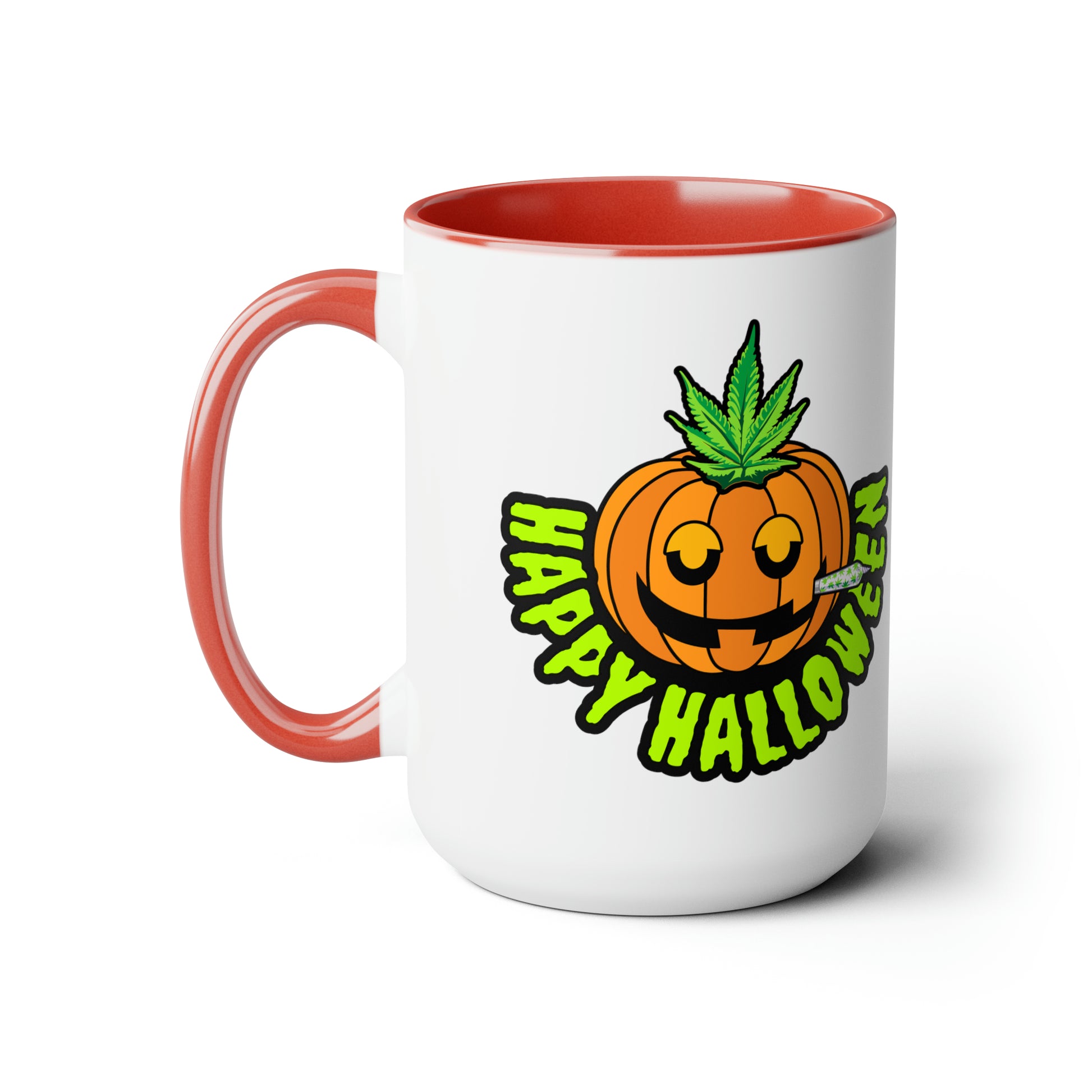 Red Happy Halloween Pumpkin Stoner 15oz Coffee Mug Side 1