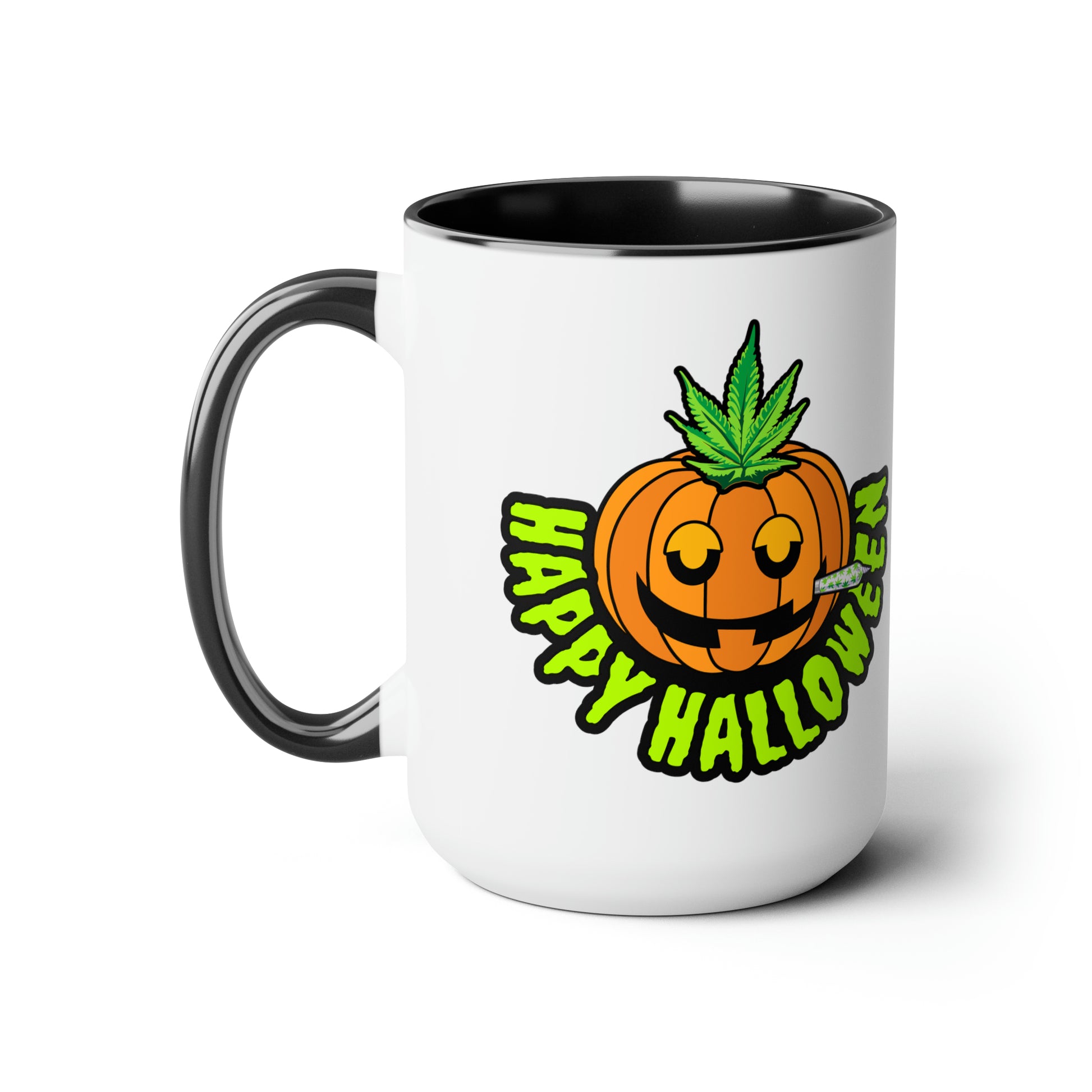 Black Happy Halloween Pumpkin Stoner 15oz Coffee Mug Side 1