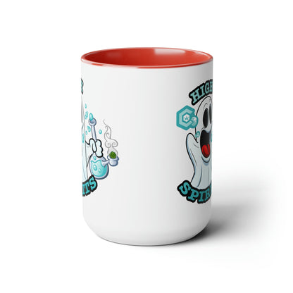 Red Mock up High Spirits Ghost with Bong 15oz Coffee Mug side 2