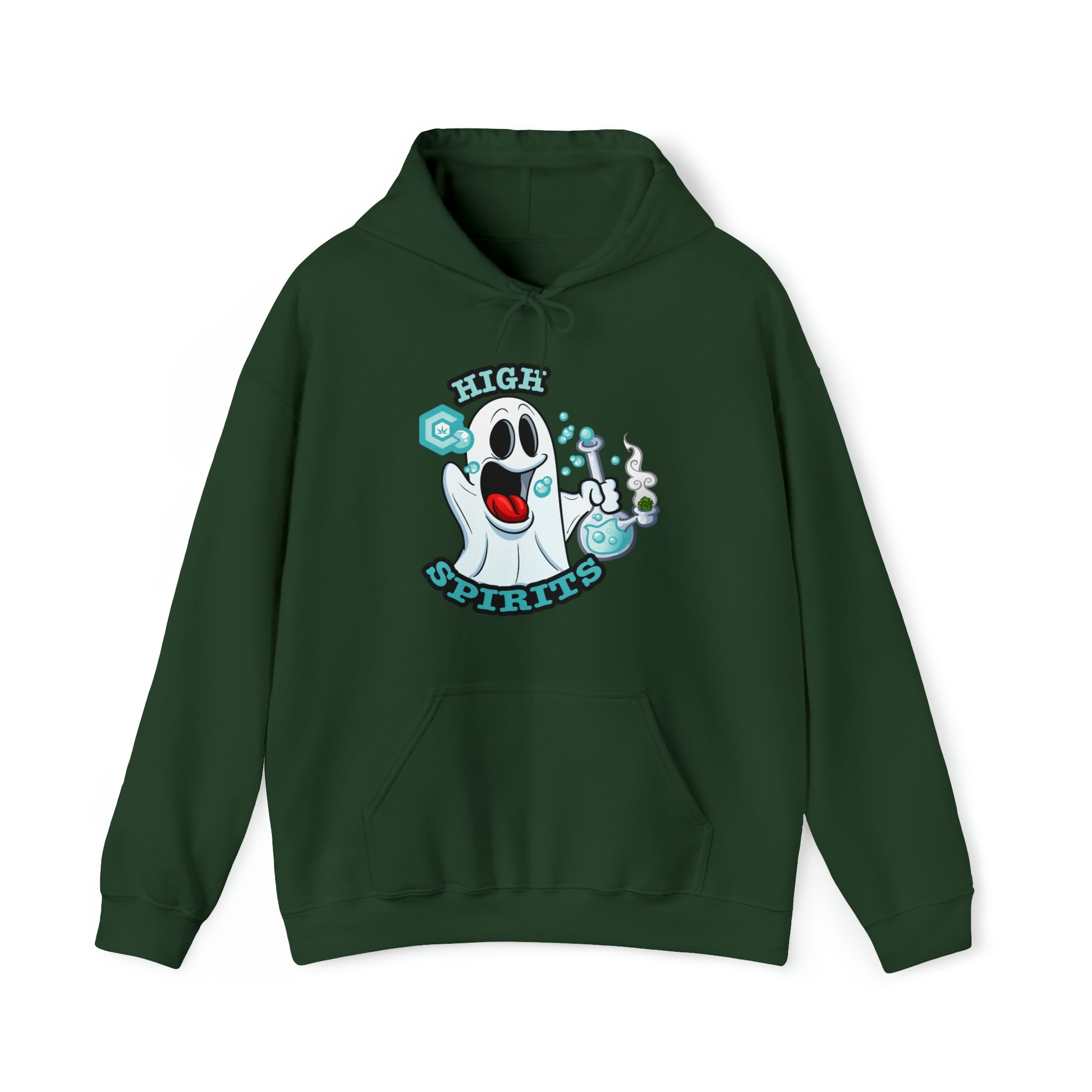Forest Green High Spirits Ghost with Bong Cannabis Hoodie