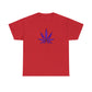 Purple Cannabis Leaf Tee with a vibrant color blue and purple marijuana leaf design centered on the front.