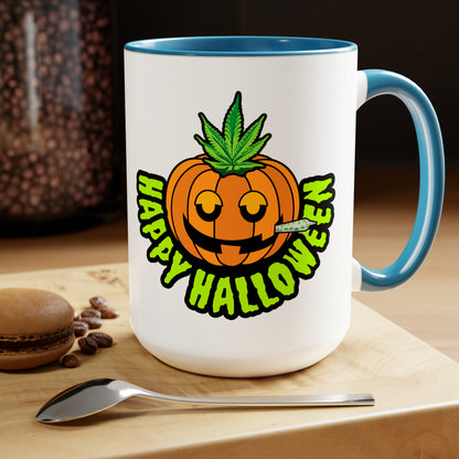 Light Blue Happy Halloween Pumpkin Stoner 15oz Coffee Mug Mockup