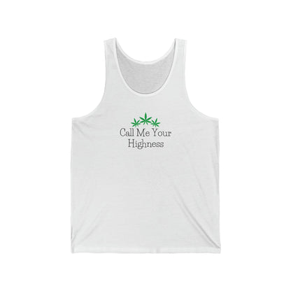 White Call Me Your Highness Cannabis Jersey Tank