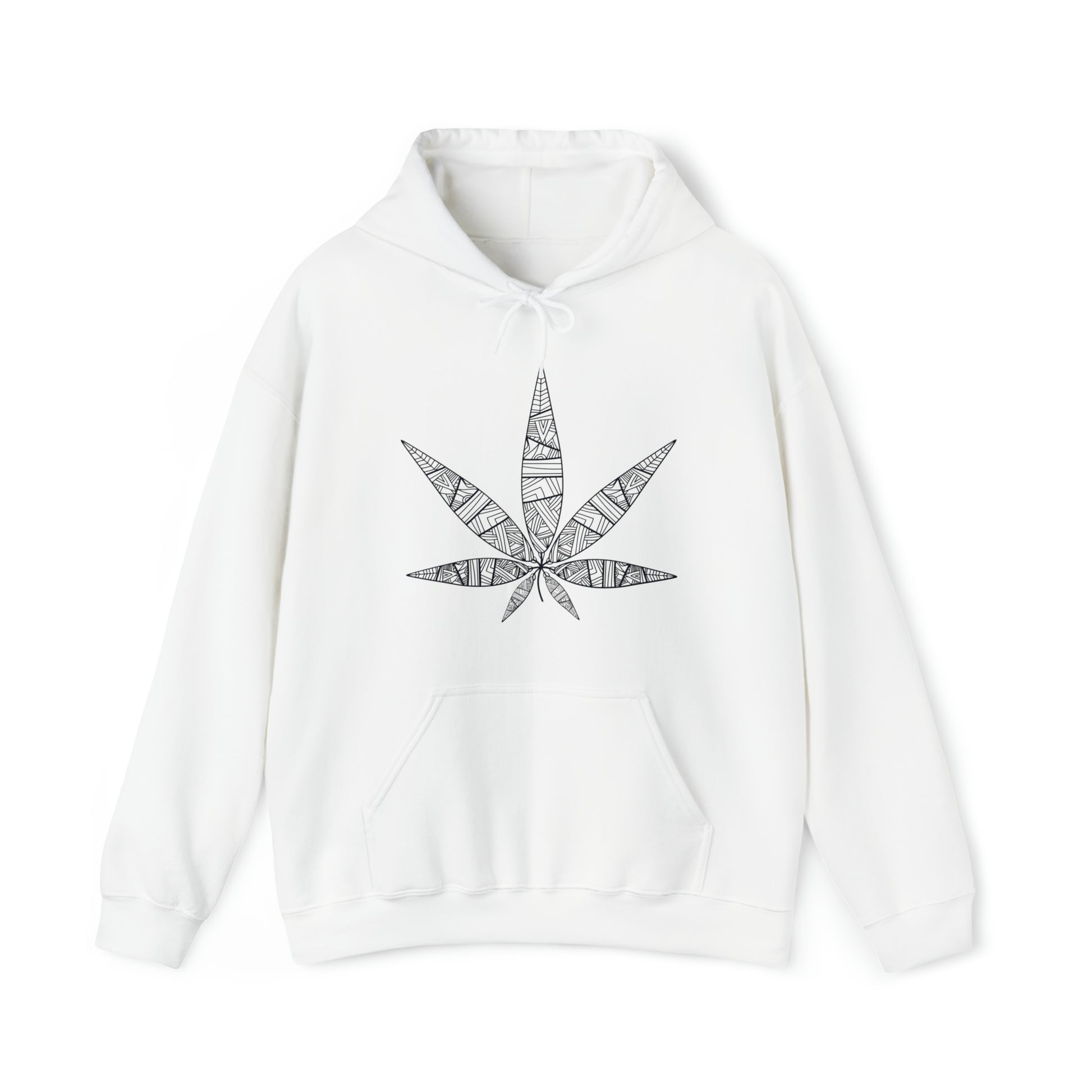 White Tribal Vibe Marijuana Leaf Unisex Heavy Blend Hoodie