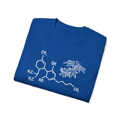 Folded blue Tetrahydrocannabinol (THC) Molecule Weed Shirt 