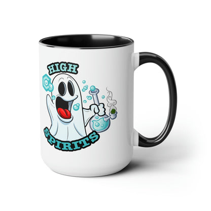 Black Mock up High Spirits Ghost with Bong 15oz Coffee Mug side 3