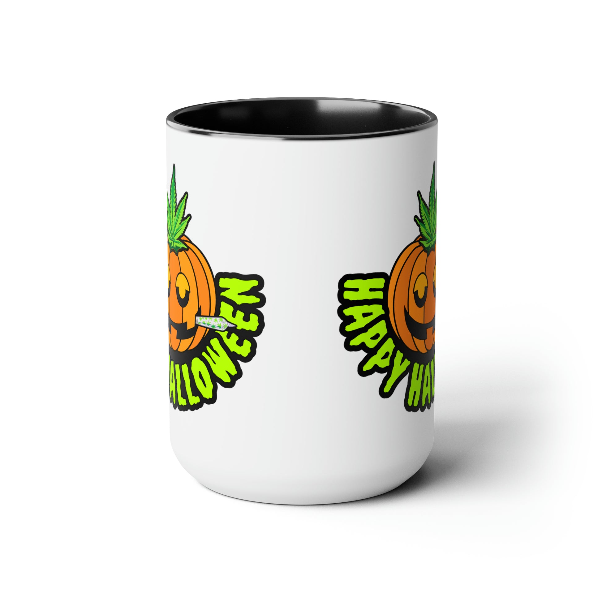 Black Happy Halloween Pumpkin Stoner 15oz Coffee Mug Side 2