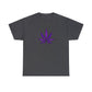 A vibrant gray Purple Cannabis Leaf Tee featuring a purple cannabis leaf graphic on the front, embodying marijuana culture.