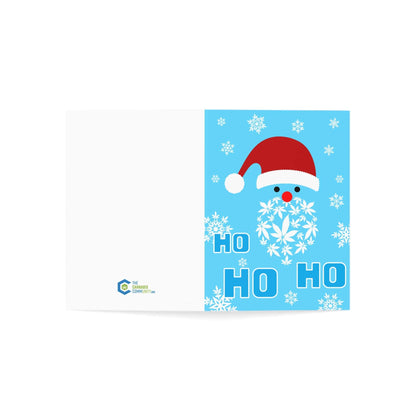 Christmas greeting card featuring a cartoon Santa Claus in a red hat 