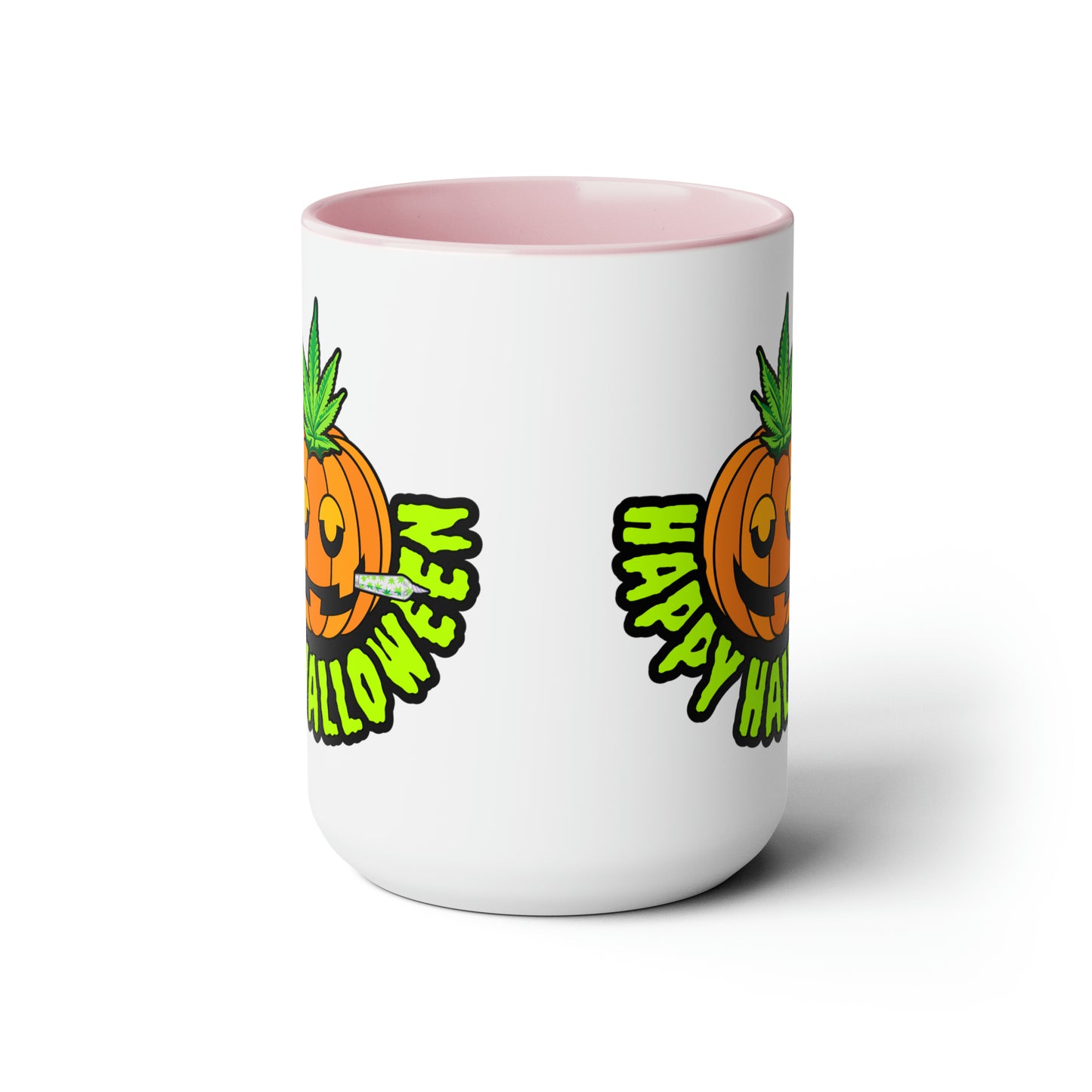 Pink  Happy Halloween Pumpkin Stoner 15oz Coffee Mug Side 2