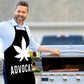 A man wears the Cannabis Advocate Pot Leaf | Apron in black and white