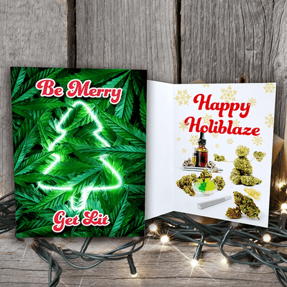 Cannabis Leaves Neon Christmas Tree Christmas Greeting Card