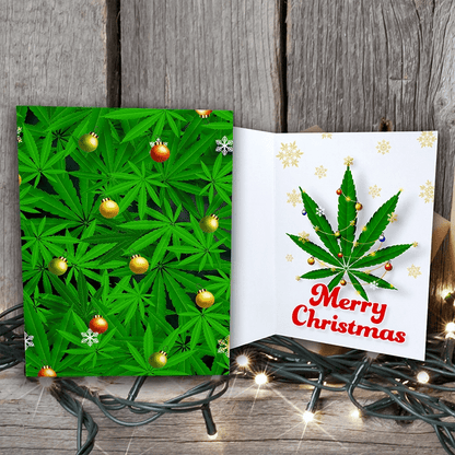 Cannnabis Leaf Christmas Tree Shelf Greeting Card