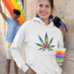 LGBQT Woman wearing a Women's Rainbow Cannabis Hoodie