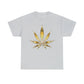 a Gold Marijuana Leaf Tee on a white t - shirt.