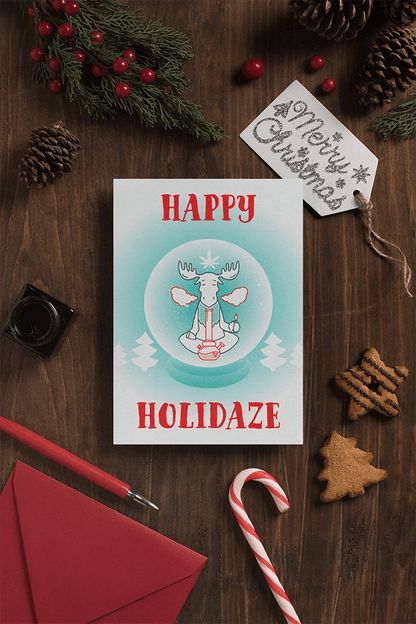 Happy Holidaze Zen Moose Meditating Smoking Bong Merry Christmas Greeting Card