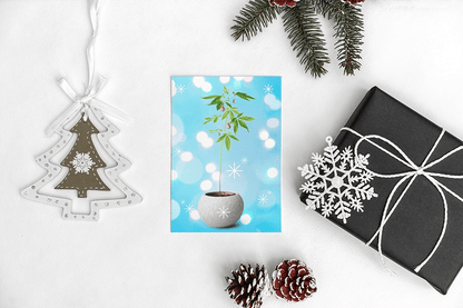 Merry Christmas Cannabis Potted Plant Mockup Greeting Cards