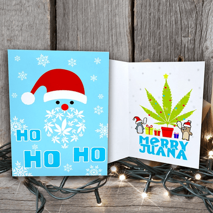 Merry Juana Pot Smoking Penguins Merry Christmas Greeting Card