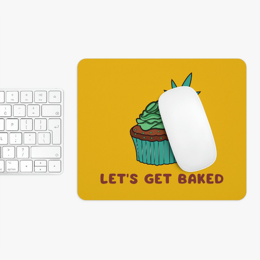 Let's Get Baked - Cupcake & Marijuana Leaf Pick Yellow Mouse Pad | Neoprene, Non-Slip, Round & Rectangle