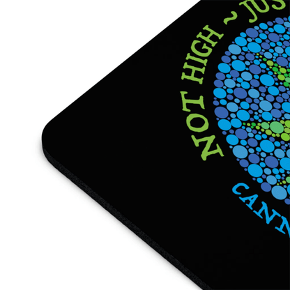 Not High, Just Well black mouse pad featuring a colorful circular design and text "norton high - josh - canton".