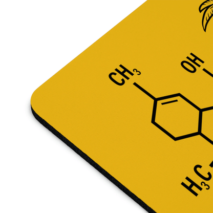 A close-up view of a Tetrahydrocannabinol (THC) Yellow Mouse Pad