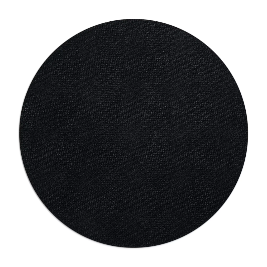 A circular black textured Let My People Grow Yellow Mousepad against a white background.