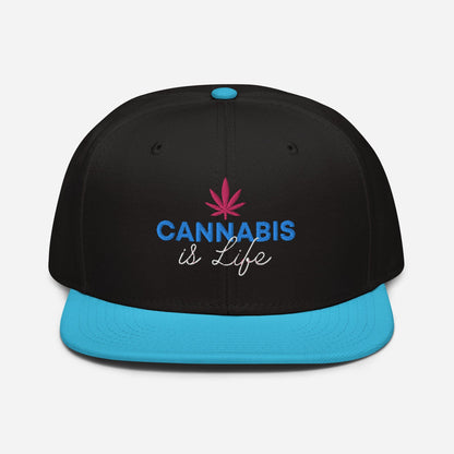 Aqua Blue and Black Front Cannabis is Life Snapback Hat