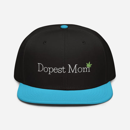 Aqua Blue and black Front Dopest Mom Cannabis Snapback Hat