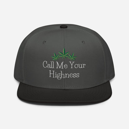 Black and Charcoal Gray Front Call Me Your Highness Snapback Hat