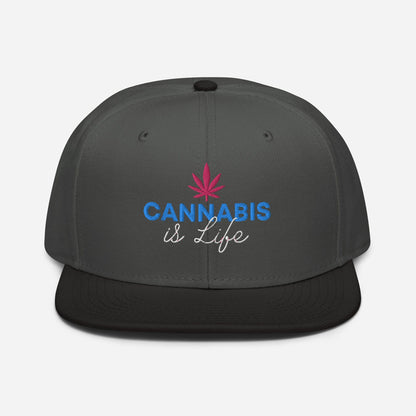 Black and Charcoal Gray Front Cannabis is Life Snapback Hat