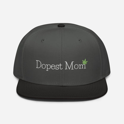 Black and Charcoal Gray Front Dopest Mom Cannabis Snapback Hat