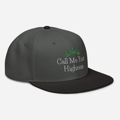 Black and Charcoal Gray Right Front Call Me Your Highness Snapback Hat