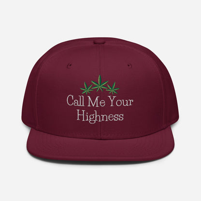 Burgundy Maroon Front Call Me Your Highness Snapback Hat