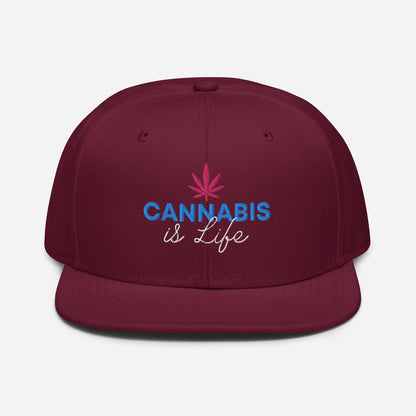 Burgundy Maroon Front Cannabis is Life Snapback Hat