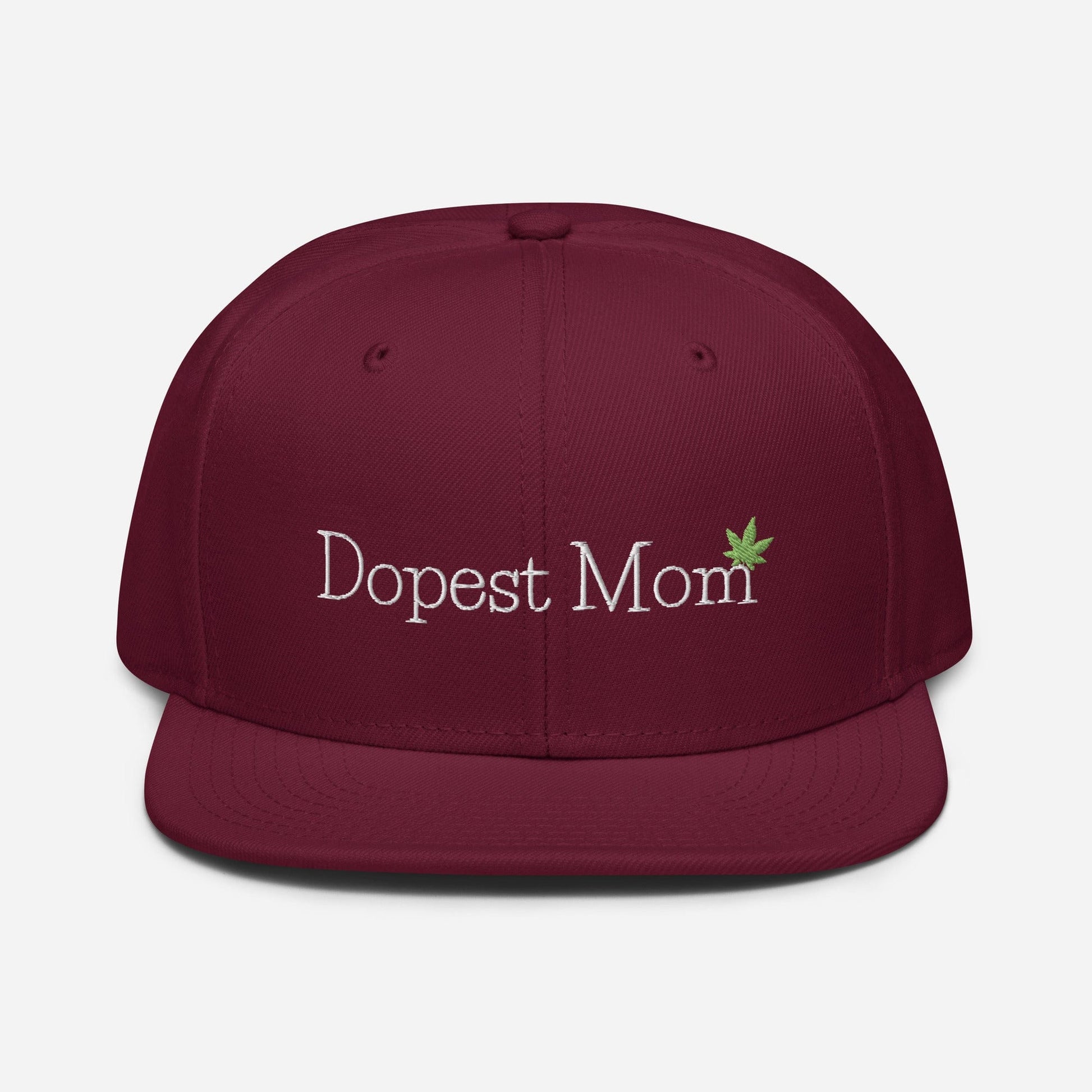 burgundy Maroon Front Dopest Mom Cannabis Snapback Hat